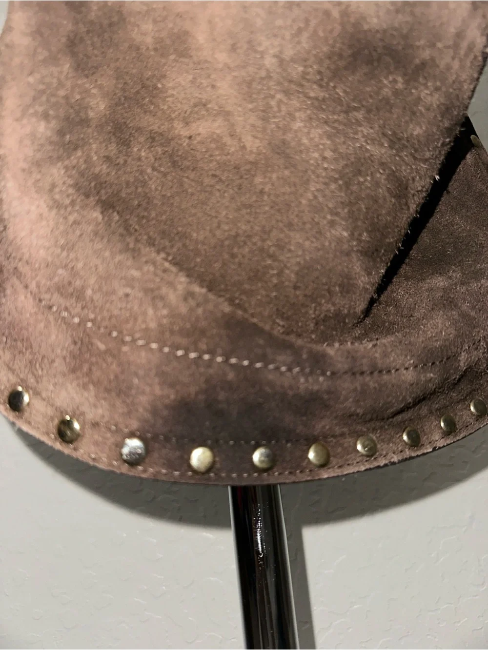 Stud-Trim Suede Hobo Shoulder Bag - Dark Brown